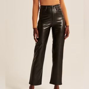 Abercrombie The Ankle Straight Ultra High Rise Vegan Leather Pants - Short Lenth